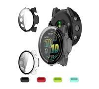iDaPro para Protector de pantalla para Garmin Forerunner 970 Funda - [Transparente+Negro][2Pcs]+Tapones antipolvo de silicona[4Pcs],9H,Accesorios para cubiertas faciales,Protector de PC con borde