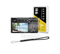 iDaPro para Protector de pantalla para Sony Alpha A6600 A6400 A6300 A6100 A6000 A5000 Vidrio templado [3Pcs]+Correa de mano[1Pcs],9H,Antiarañazos,Antiburbujas,Antihuellas,Ultra delgado