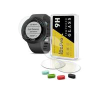 iDaPro Protector de pantalla para Garmin Swim 2, Vidrio Templado 9H | Lote de 4 + 4 Tapones + Caja ABS. Dureza 9H, Antiarañazos, Antiburbujas, Alta definición, Antihuellas, 0.3mm Ultrafino.