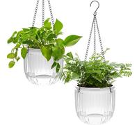 iDattel Juego de 2 maceteros colgantes autoregantes, 16,5 cm, macetas colgantes para interiores con agujeros de drenaje de 3 ganchos, para interiores y exteriores, techos, balcones, decoración de