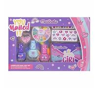 IDC INSTITUTE Estuche de Manicura XL Multicolor Set de Manicura con 3 Lacas de Uñas, 3 Sets de Mini Pegatinas, Brillantitos Multicolor y Herramientas de Cuidado de Uñas