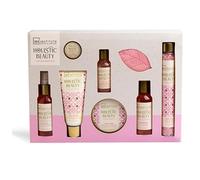 IDC Institute Holistic Beauty Set de regalo de 8 unidades - Gel de ducha, gel de ducha, loción corporal, exfoliante, sales de baño, spray corporal, bomba de baño y bálsamo labial - Fragancia de loto y
