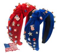 IDDFEVE 2 diademas para el 4 de julio para mujer, diseño anudado de diamantes de imitación con aro de estrella de la bandera de Estados Unidos, accesorio para el cabello ancho con cristales brillantes