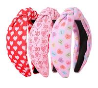 IDDFEVE 3 diademas anudadas para el día de San Valentín para mujer, diseño de corazón, regalo festivo, accesorio para el cabello (rosa)