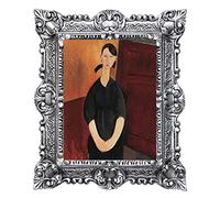Idea Casa Impresión sobre papel lienzo cuadro Modigliani pintado retrato Paulette con marco de estilo barroco 45 x 37 (plata envejecida)