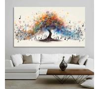 Idea creativa, carteles de árboles con temas musicales, partituras, pintura en lienzo, arte de pared, impresiones de árboles vintage, para decoración de sala de estar, oficina, 70x140cm sin marco