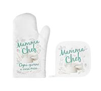 Idea de regalo para el día de la madre 2026 - Guante manopla mamá - Juego de cocina con inscripción 'Mamma Chef ogni giorno a casa mia' - gadget cumpleaños