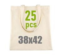 Leviatan Bolsa de Yute - 25 x Bolsa de Algodón 100% - Bolsas Tote Bag de Tela para Pintar - 38x42cm 144g/m2 - Bolsa de Lona con Asas Largas - Bolsa de Transporte de Algodón - Bolsa de Tela Grande