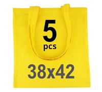 IDEA HOME Bolsa de Yute - 5 x Bolsa de Algodón - Bolsas Tote Bag de Tela Para Pintar 38x42cm 220g - Bolsa de Lona Con Asas Largas, Personalización Posible, Bordado o Pintura - Amarillo