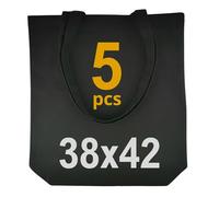 IDEA HOME Lote de 5 Bolsas de Algodón con Fondo Extensible - Bolsa de Tela sin Estampado, Personalizable, Bordado o Pintura - Bolsa de Compra con Asas Largas, Negro