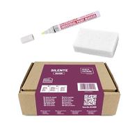 IDEA HOME SILENTE Kit de Renovación para Inscripciones de Lápidas - Marcador de Aceite Plateado + Piedra Pómez - Restauración de Letras en Grabados