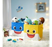 Idea Nuova Baby Shark - Cubos plegables de almacenamiento, juego de 2, 10 x 10 pulgadas, color azul y amarillo