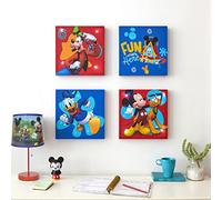 Idea Nuova Disney Mickey Mouse - Juego de 4 lienzos LED para pared, decoración para colgar en la pared para niños, 28 x 28 cm cada uno