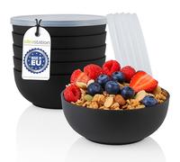 idea-station Cuencos para cereales con tapa - 6 piezas - 14 cm / 500 ml - negro mate - cuencos de plástico irrompibles con tapa - cuencos y juego de cuencos para copos de maíz y camping
