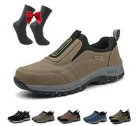 Ideacloth Shoes for Men, Ideacloth Orthopedic Comfortable Wide Fit Toe Anti-Slip Waterproof Hiking Shoe Slip On (Khaki,42)