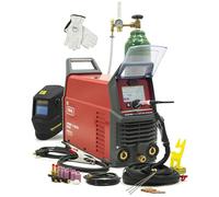 Ideal Expert TIG 201 DC Pulse LCD WIG - Soldadora inversor - Encendido HF de 200 A - Incluye botella de argón de 8 l, casco automático, lentes de gas, imán, reductor - equipamiento completo para