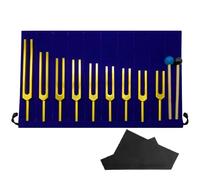 Ideal para curación de sonido y terapia, 9 tenedores dorados con 2 mazos, 11 piezas de aleación de aluminio, juego de tenedores de afinación Solfeggio, bolsa azul con separadores incluidos, rango de