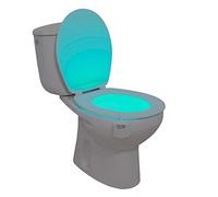 Ideal Products - luz para el inodoro adaptable a cualquier modelo de WC, activación con sensor de movimiento de 8 colores (se pueden elegir con un simple botón), decorativo, evitando el uso de luces por la noche y previene accidentes