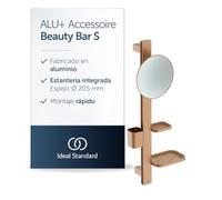 Ideal Standard Alu+ Beauty Bar, Bronce, con espejo cosmético Ø 205 mm | Combinación de accesorios S de aluminio, espejo con aumento 3x, estantes regulables, vaso extraíble