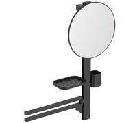 Ideal Standard - ALU+ Beauty Bar Conjunto de Accesorios tamaño M, con Espejo de 320 mm de diámetro, toallero Doble, Estante y Vaso, Negro Seda