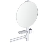 Ideal Standard Alu+ Beauty Bar, Plata, con espejo cosmético Ø 508 mm | Combinación de accesorios L de aluminio, estantes regulables y extraíbles, toallero desmontable