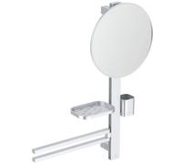 Ideal Standard ALU+ Espejos, Combinación de Accesorios M, con Espejo cosmético de Ø 328 mm y estantes Ajustables, Fabricado con un 84% de Aluminio Reciclado - Plata (580x145.5x717 mm)