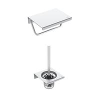 Ideal Standard ALU+ Set Accesorios baño (2 en 1), Set con BD592SI escobilla de Inodoro y BD593SI portarollos de Papel higiénico, Silver