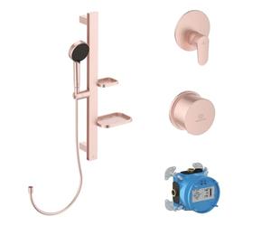 Ideal Standard BE127RO - Juego completo de grifos de aluminio + para ducha, barra de ducha, ducha de mano, ahorro de agua, color rosa