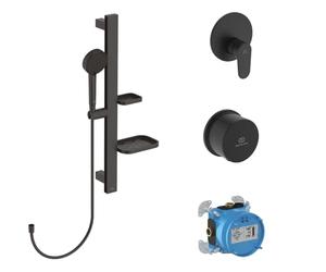 Ideal Standard BE127XG - Juego completo de grifos de aluminio + para ducha, barra de ducha, ducha de mano, ahorro de agua, color negro (Silk Black)