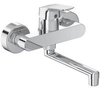 Ideal Standard B1717AA Grifo de lavabo CERAFLEX para montaje en pared, tubo giratoria, conectores S ajustables, aireador con anillo de metal, salida, altura total 160 mm, cromo, Ausladung 202mm