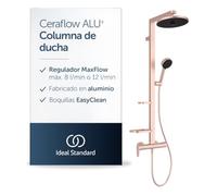 Ideal Standard Ceraflow Alu+ Sistema ducha, Rosé, chorros variables | Cabezal Ø 26 cm y ducha de mano Ø 10 cm, monomando, Rain & SilkRain, MaxFlow 8/12 l/min, boquillas EasyClean antical