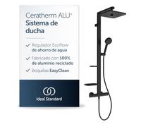 Ideal Standard Ceratherm Alu+ Sistema de ducha, ahorrador de agua con termostato, cabezal de ducha cuadrado con patrones de chorro variables - Negro Mate (345 x 501 x 1113 mm)