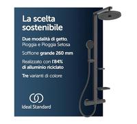 Ideal Standard Ceratherm Alu+ sistema ducha con termostato - Negro Mate | Ducha de bajo consumo con 2 funciones, tecnología CoolBody, estantes ajustables, BD583XG