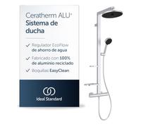 Ideal Standard Ceratherm Alu+ Termostática ducha exterior, Fabricado con un 100% de aluminio reciclado, ducha con ahorro de agua, tipos de chorro variables - Plata (356x501x1113 mm)