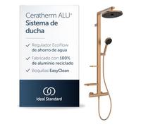 Ideal Standard Ceratherm Alu+ Termostática ducha exterior, Fabricado con un 100% de aluminio reciclado, ducha con ahorro de agua, tipos de chorro variables - Bronce (356x501x1113 mm)