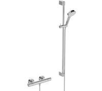 Ideal Standard Ceratherm T25 N Pack de grifería de ducha, Eco Cabezal de ducha con rociado variable, Ahorro de agua (6 l/min), Termostato y barra de ducha (900 mm) - Cromo