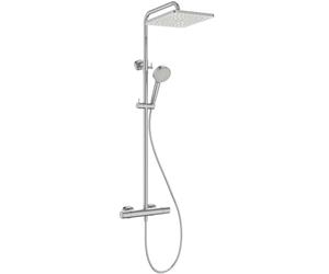 Ideal Standard Ceratherm T25 N Sistema de ducha, Cabezal de ducha con rociado variable, Ahorro de agua, Función de termostato y altura ajustable, diseño cuadrado - Cromo