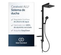 Ideal Standard Ceratwist Alu+ Sistema de ducha, cabezal de ducha de bajo consumo para combinar con grifería, cabezal de ducha cuadrado con chorros de agua variables - Negro Mate (345 x 501 x 1104 mm)