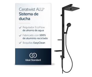 Ideal Standard Ceratwist Alu+ Sistema de ducha, cabezal de ducha de bajo consumo para combinar con grifería, cabezal de ducha cuadrado con chorros de agua variables - Negro Mate (345 x 501 x 1104 mm)