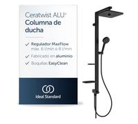 Ideal Standard Ceratwist Alu+ Sistema ducha, Negro mate, chorros variables | Cabezal y ducha de mano cuadrados, Rain & SilkRain, MaxFlow 6/8 l/min, para combinar con grifo o codo de pared