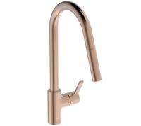 Ideal Standard - Gusto Grifo de cocina, boca alta redonda, con alcachofa extraíble y dos modos de chorro, caño giratorio 360°, fácil de instalar con fijación EasyFix+, Sunset Rose