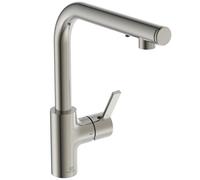 Ideal Standard - Gusto iMX Monomando de cocina, Caño redondo en L, con dispensador de jabón integrado, caño giratorio 360°, fácil de instalar con fijación EasyFix+, Tormenta Plateada