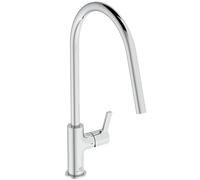 Ideal Standard - Gusto Monomando de cocina, Caño redondo en C, con cartucho FirmaFlow, caño giratorio 360°, fácil de instalar con fijación EasyFix+, Cromo