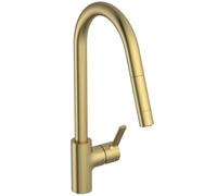 Ideal Standard - Gusto Monomando de cocina, Caño redondo en C, con rociador extraíble y dos modos de chorro, caño giratorio 360°, fácil de instalar con fijación EasyFix+, Oro Cepillado