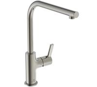 Ideal Standard - Gusto Monomando de cocina, Caño redondo en L, con cartucho FirmaFlow, caño giratorio 360°, fácil de instalar con fijación EasyFix+, Tormenta Plateada