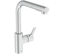 Ideal Standard - Gusto, Mezclador monomando para fregadero de cocina, Boca en L tubular con alcachofa giratoria y extraíble de dos funciones, cromado