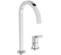 Ideal Standard - Gusto - Grifo monomando para fregadero de cocina de dos orificios, caño alto cuadrado de 360°, cromado