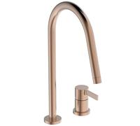 Ideal Standard - Gusto Monomando de cocina de dos orificios, Caño redondo en C, con cartucho FirmaFlow, caño giratorio 360°, Conexión de tornillo desde abajo, Rosa Atardecer