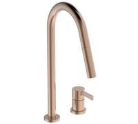 Ideal Standard - Gusto Monomando de cocina de dos orificios, Caño redondo en C, con rociador extraíble y dos modos de chorro, caño giratorio 360°, Conexión de tornillo desde abajo, Rosa Atardecer