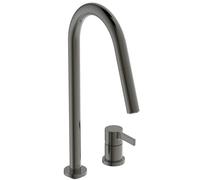 Ideal Standard - Gusto Monomando de cocina de dos orificios, Caño redondo en C, con rociador extraíble y dos modos de chorro, caño giratorio 360°, Conexión de tornillo desde abajo, Gris Magnético